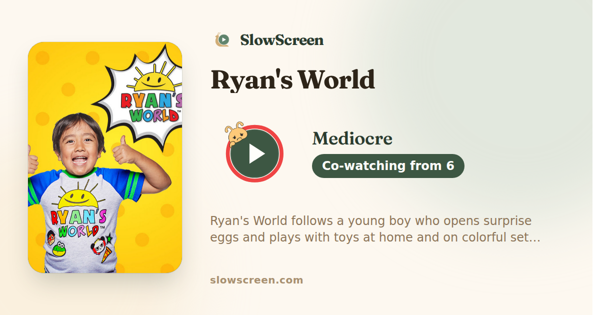 Ryan's World | Mediocre, co-watching from age 6
