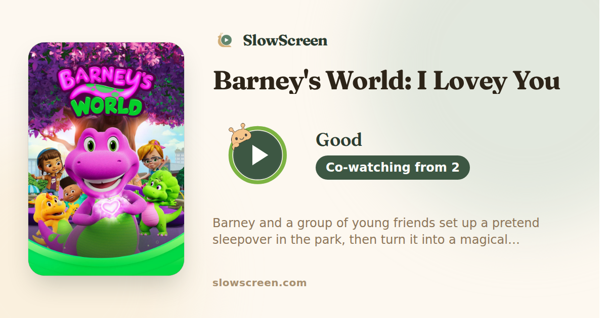 Barney's World: I Lovey You | Good, co-watching from age 2
