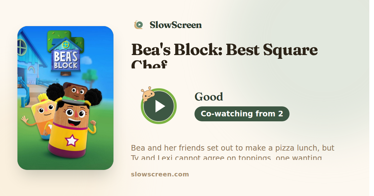 Bea's Block: Best Square Chef | Good, co-watching from age 2