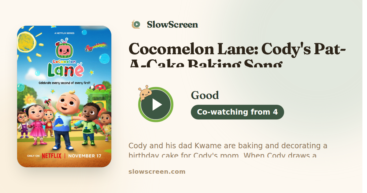 Cocomelon Lane: Cody's Pat-A-Cake Baking Song | Good, co-watching from age 4