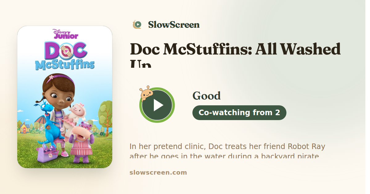 Doc McStuffins: All Washed Up | Good, co-watching from age 2