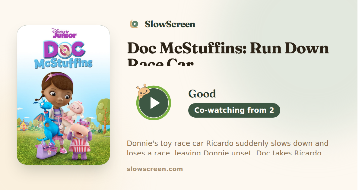 Doc McStuffins: Run Down Race Car | Good, co-watching from age 2