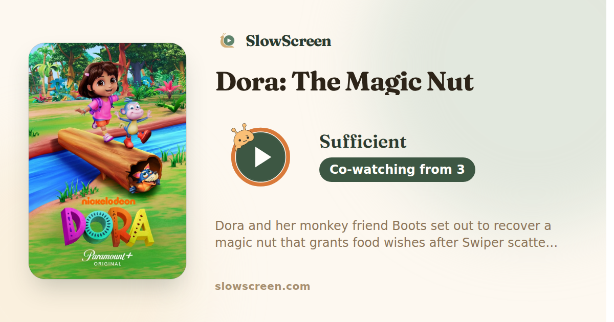 Dora: The Magic Nut | Sufficient, co-watching from age 3