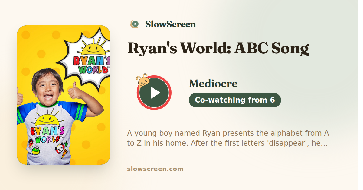 Ryan's World: ABC Song | Mediocre, co-watching from age 6
