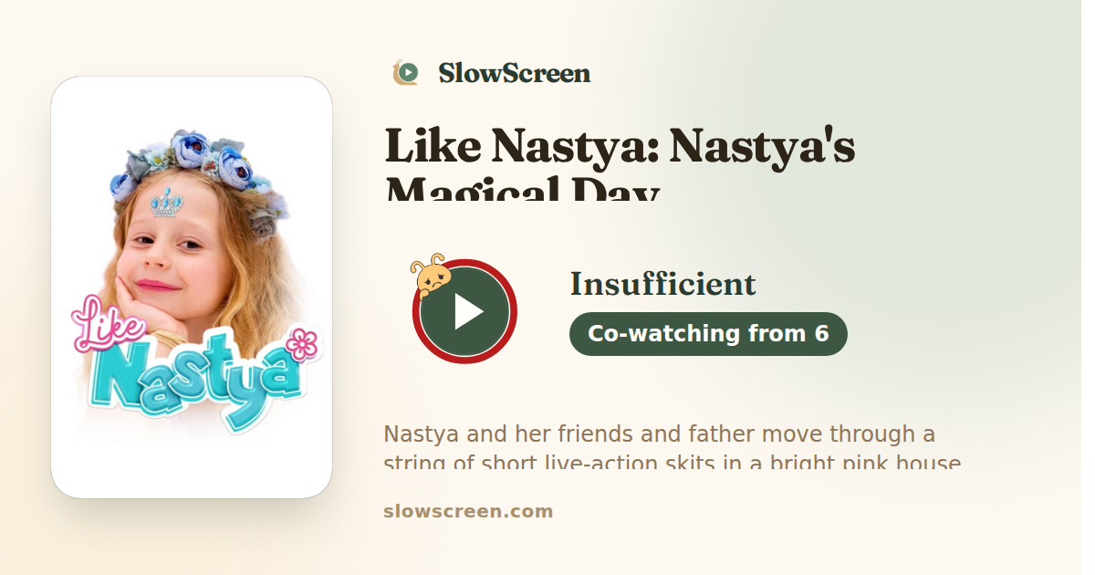 Like Nastya: Nastya's Magical Day | Insufficient, co-watching from age 6