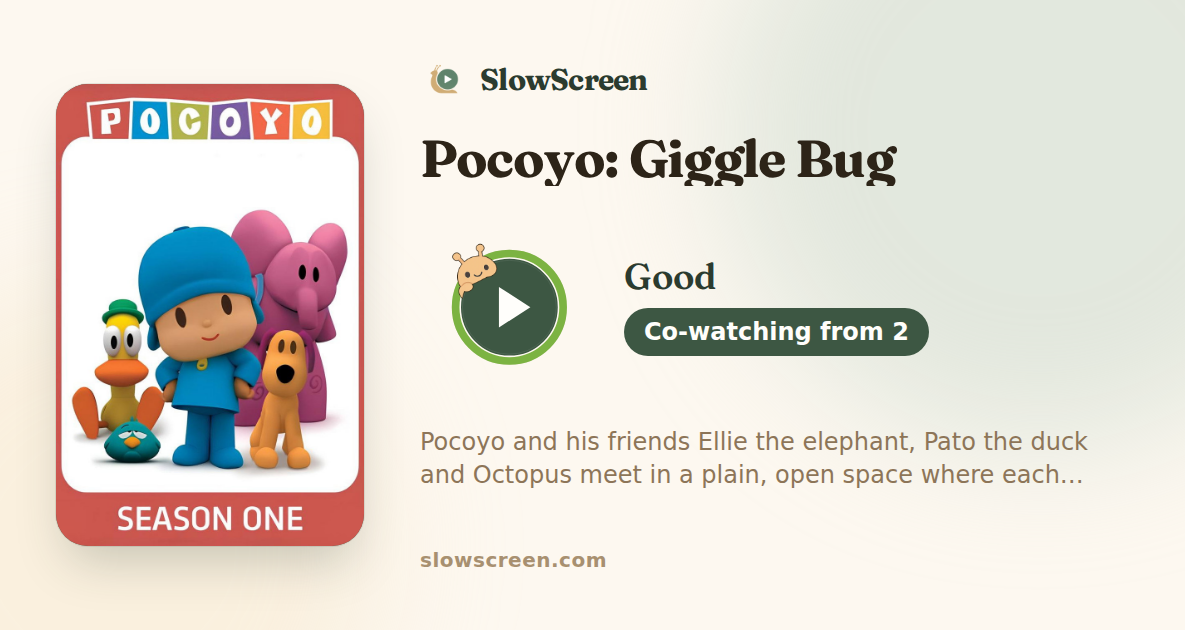 Pocoyo: Giggle Bug | Good, co-watching from age 2