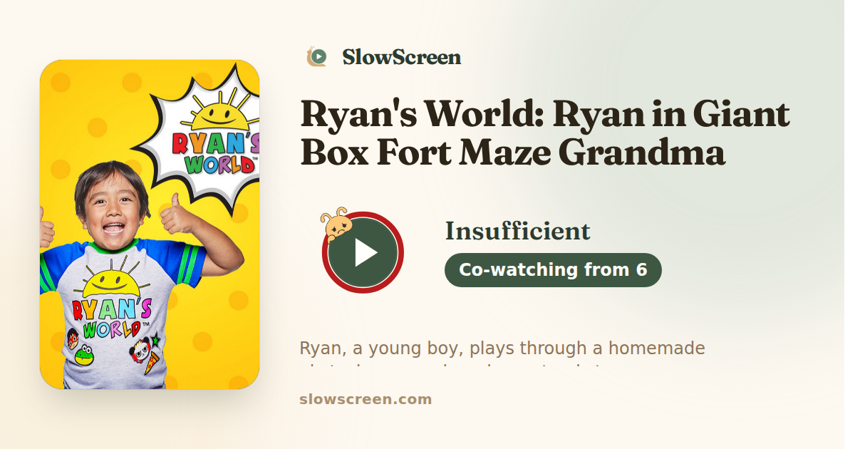 Ryan's World: Ryan in Giant Box Fort Maze Grandma Obby | Insufficient, co-watching from age 6