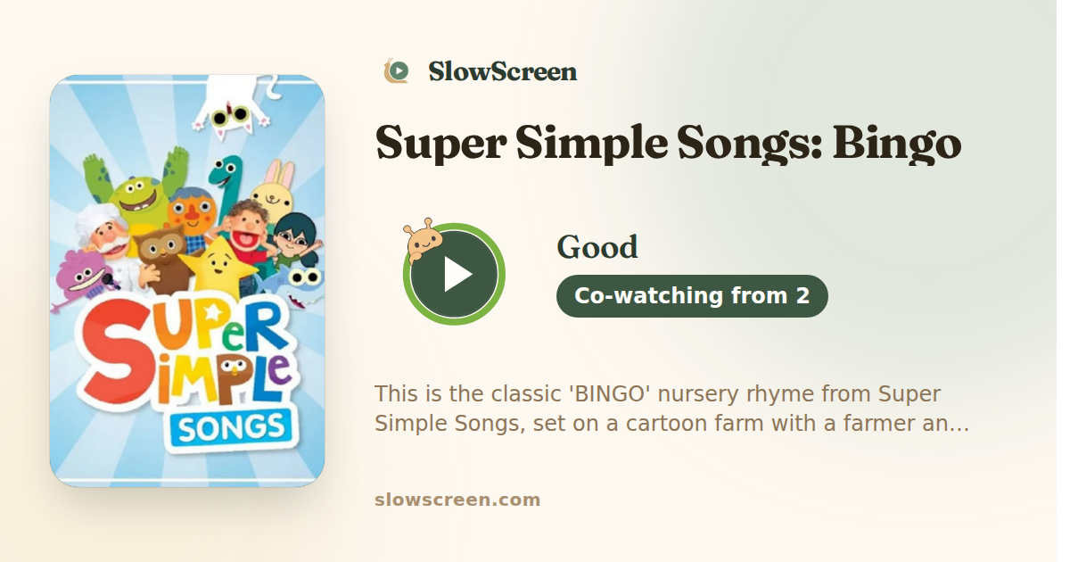 Super Simple Songs: Bingo | Good, co-watching from age 2