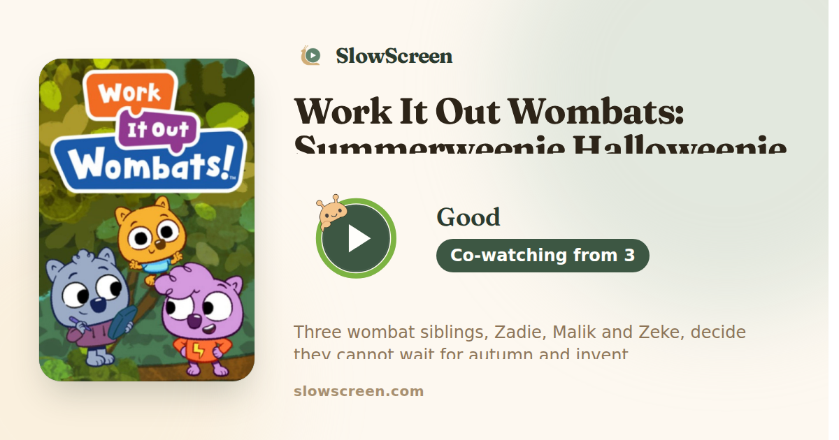 Work It Out Wombats: Summerweenie Halloweenie | Good, co-watching from age 3